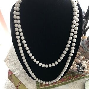 Vintage Pure White Hand-knotted Double Strand Beaded Necklace